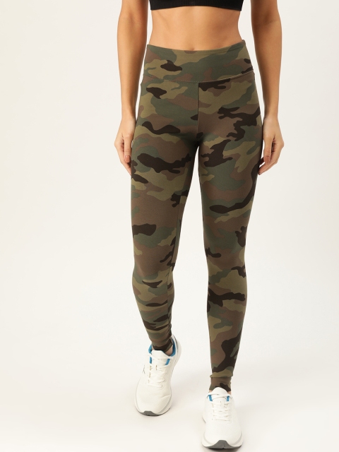 

FOREVER 21 Women Olive Green & Brown Camouflage Printed Tights