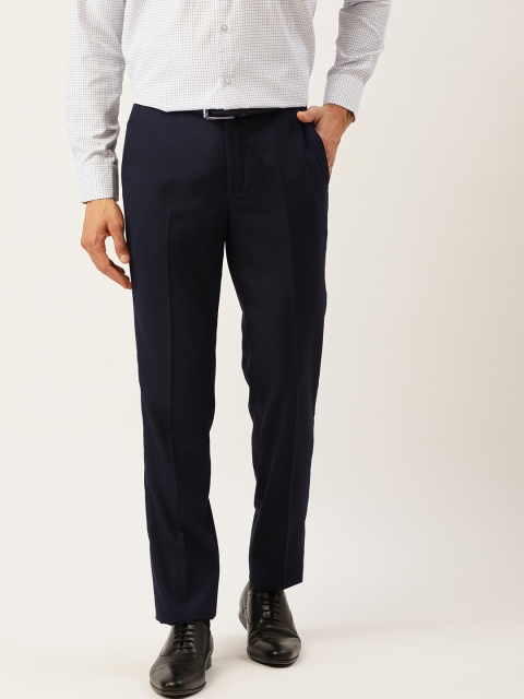 

Richlook Men Navy Blue Smart Regular Fit Self Checked Formal Trousers