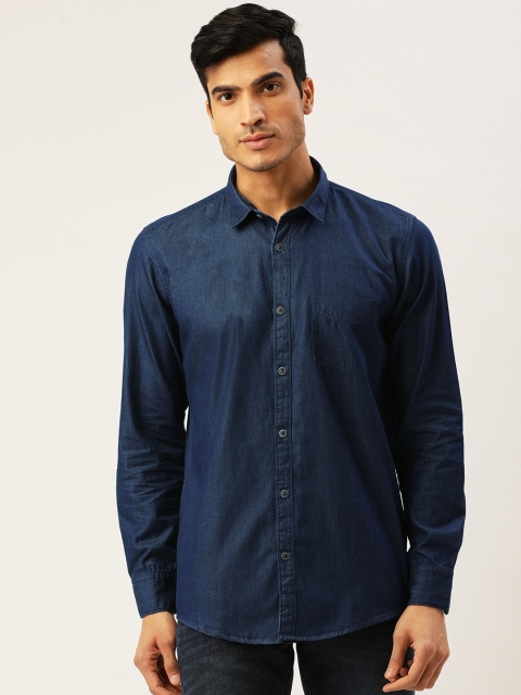 

Richlook Men Navy Blue Slim Fit Solid Casual Denim Shirt