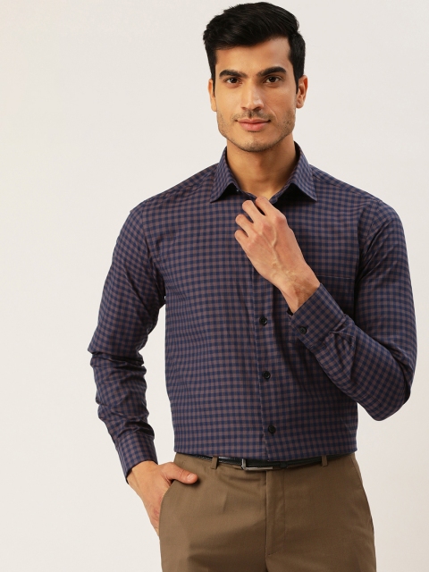 

Richlook Men Navy Blue & Brown Regular Fit Checked Formal Shirt