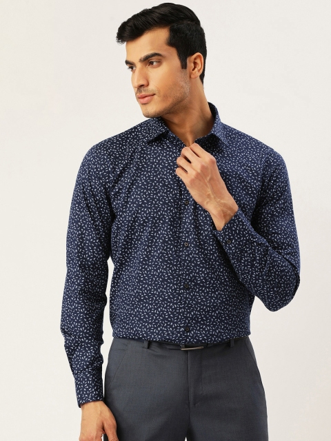 

Richlook Men Navy Blue & Grey Slim Fit Printed Party Shirt