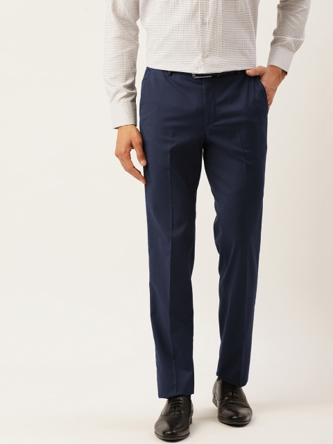 

Richlook Men Navy Blue Smart Regular Fit Checked Formal Trousers