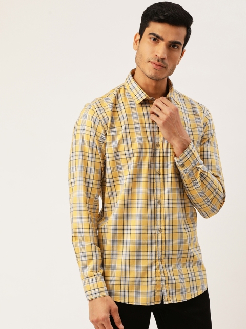 

Richlook Men Mustard Yellow & Navy Blue Slim Fit Checked Casual Shirt