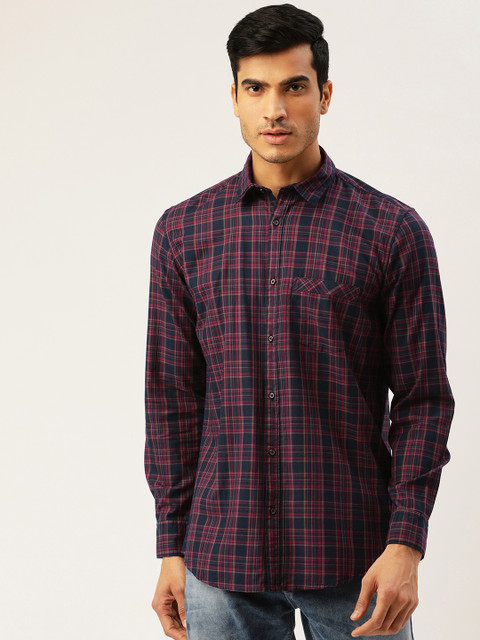 

Richlook Men Navy Blue & Maroon Slim Fit Checked Casual Shirt