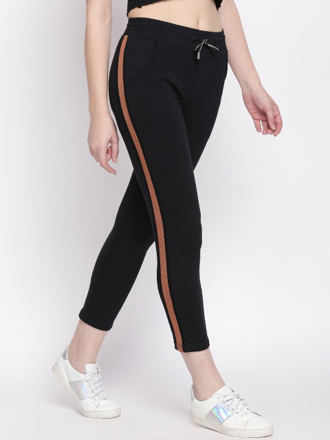 

I like me Women Black Solid Strip Track Pants