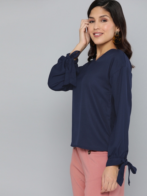 

HERE&NOW Women Navy Blue Solid Top
