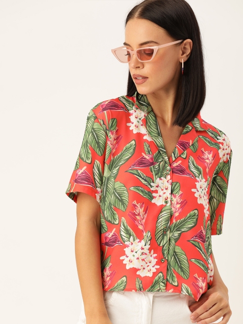 

Moda Rapido Women Orange & Green Regular Fit Printed Casual Shirt