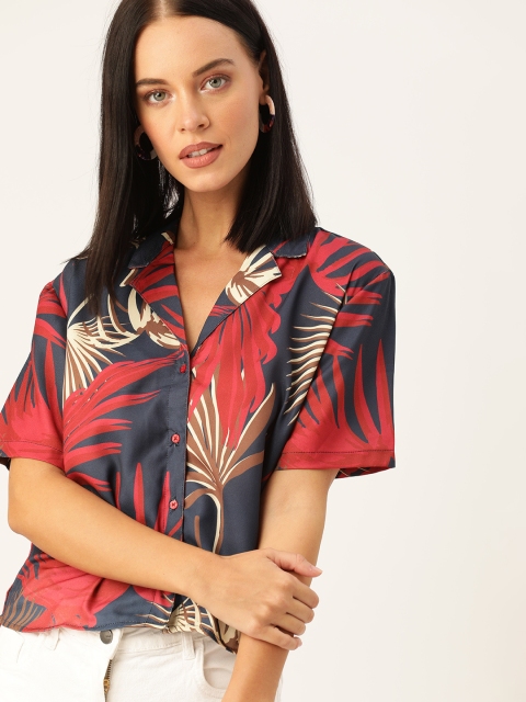 

Moda Rapido Women Red & Navy Blue Regular Fit Printed Casual Shirt