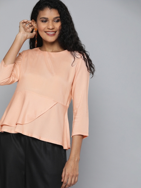 

HERE&NOW Women Peach-Coloured Solid A-Line Top