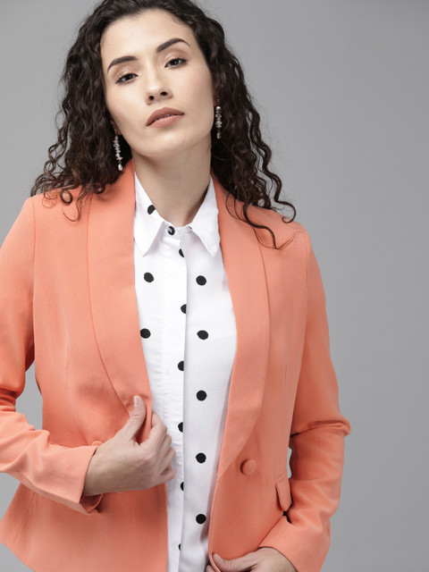 

Vero Moda Women Coral Pink Solid Double-Breasted Casual Blazer