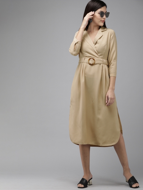 

Vero Moda Women Beige Solid Wrap Dress