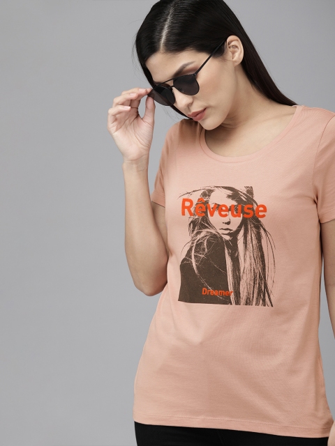 

Vero Moda Women Pink Printed Round Neck T-shirt