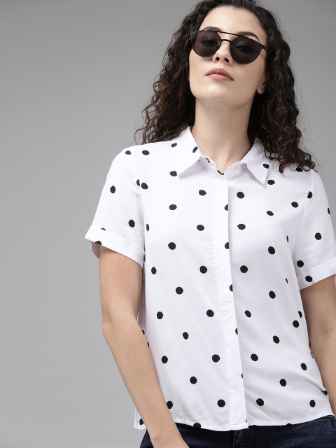 

Vero Moda Women White & Black Regular Fit Polka Dots Printed Casual Shirt