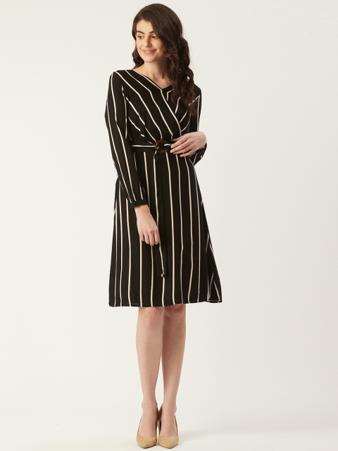 

Vero Moda Women Black & White Striped Wrap Dress