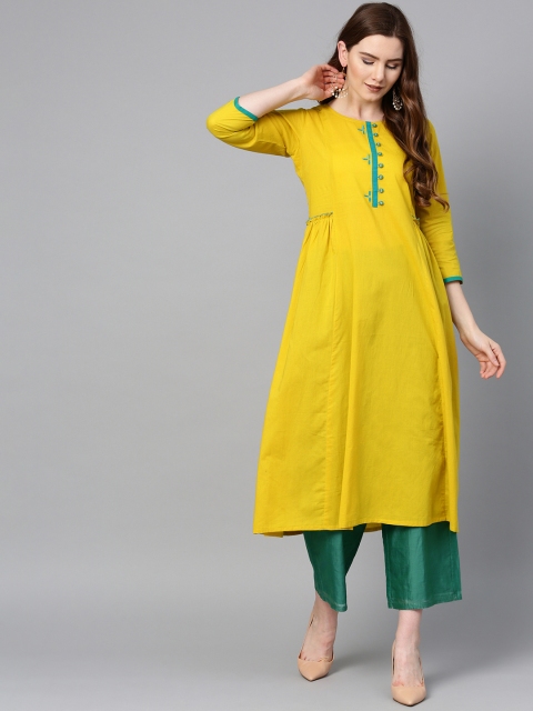 

ETHNIC STREET Women Mustard Yellow Solid A-Line Kurta