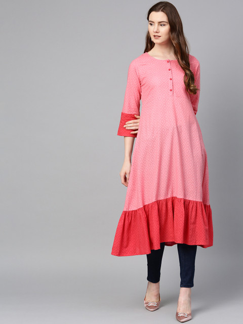

ETHNIC STREET Women Pink Woven Design A-Line Kurta