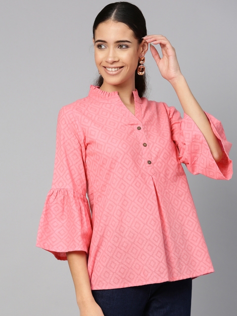 

ETHNIC STREET Women Pink Self-Design A-Line Pure Cotton Top