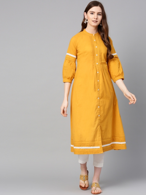 

ETHNIC STREET Women Mustard Yellow Solid A-Line Kurta