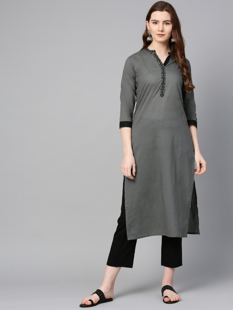 

ETHNIC STREET Women Charcoal Grey Solid Straight Kurta
