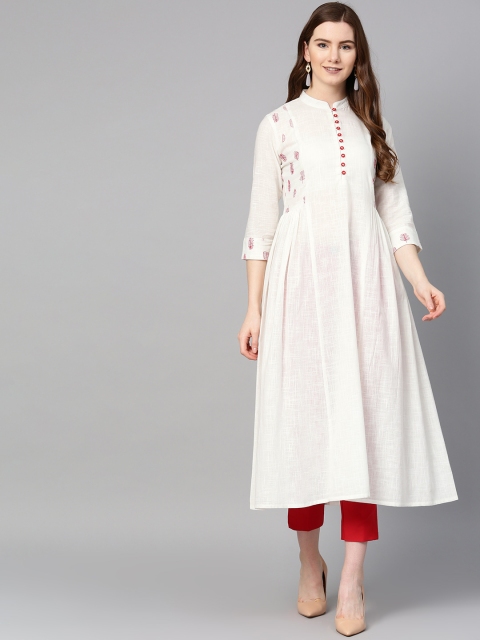 

ETHNIC STREET Women White Solid A-Line Kurta