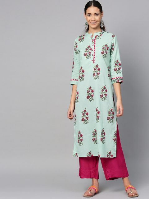 

ETHNIC STREET Women Green & Pink Printed Straight Kurta