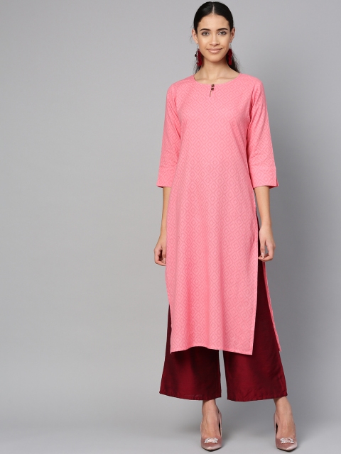 

ETHNIC STREET Women Pink Woven Design Straight Kurta