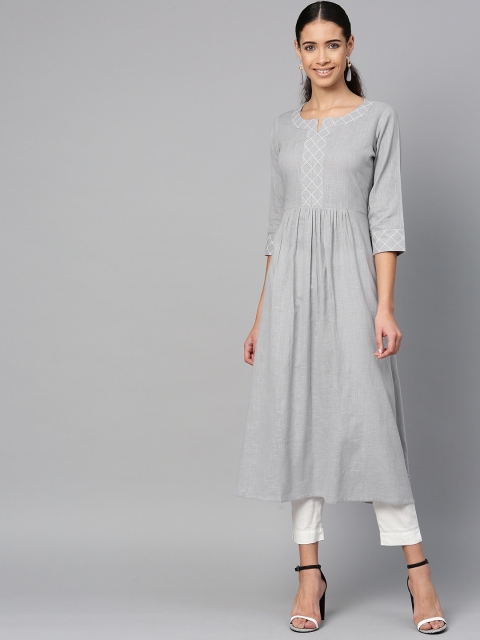 

ETHNIC STREET Women Grey Solid A-Line Kurta