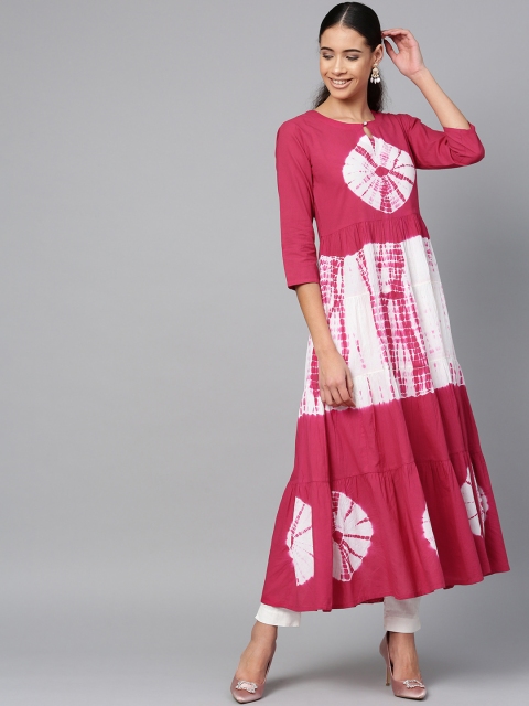 

ETHNIC STREET Women Magenta & White Dyed Tiered A-Line Kurta