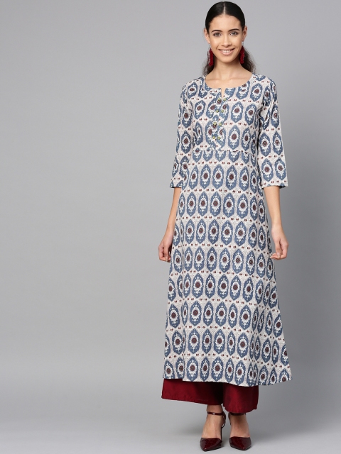 

ETHNIC STREET Women Off-White & Blue Printed A-Line Kurta