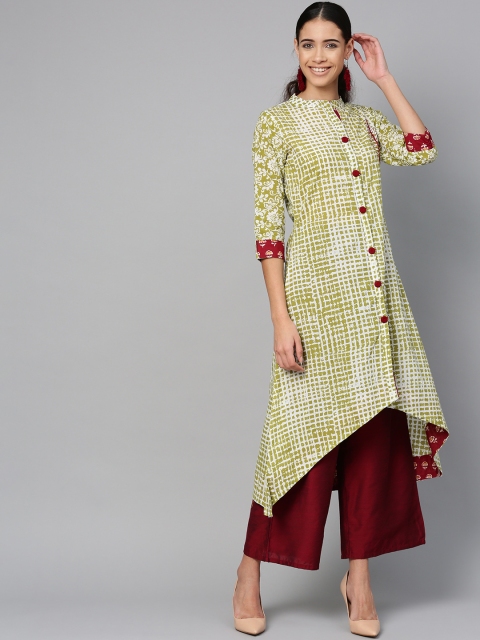 

ETHNIC STREET Women Green & Off-White Printed A-Line Kurta