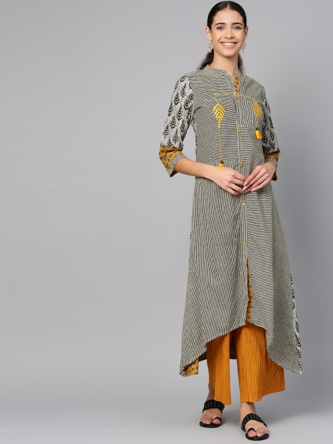 

ETHNIC STREET Women Beige & Black Printed A-Line Kurta