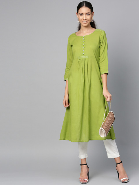 

ETHNIC STREET Women Lime Green Solid A-Line Kurta