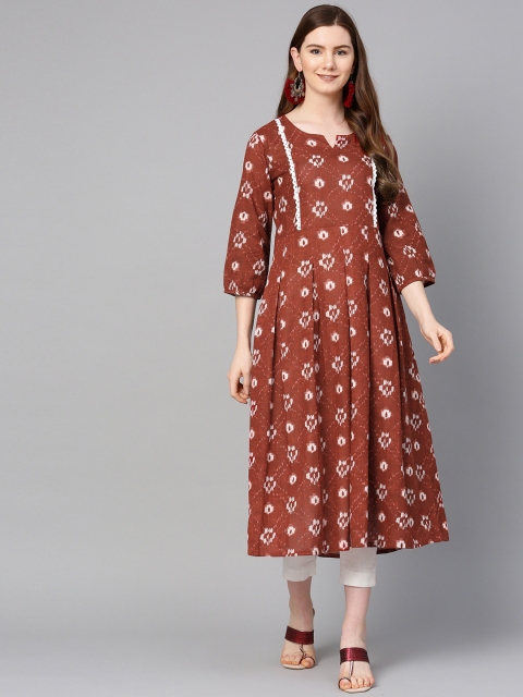 

ETHNIC STREET Women Rust Red & White Printed A-Line Kurta