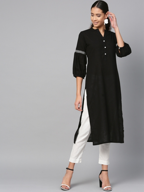 

ETHNIC STREET Women Black Solid Straight Kurta