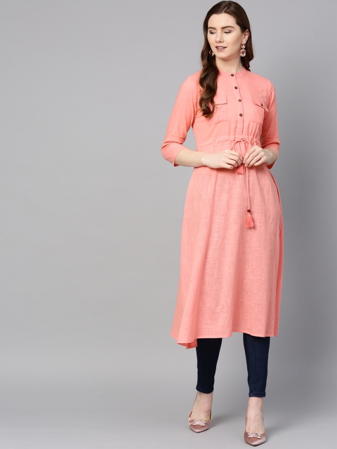 

ETHNIC STREET Women Peach-Coloured Solid A-Line Kurta