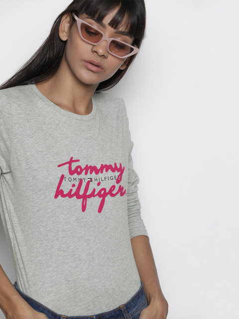 

Tommy Hilfiger Women Grey Melange Printed Round Neck T-shirt