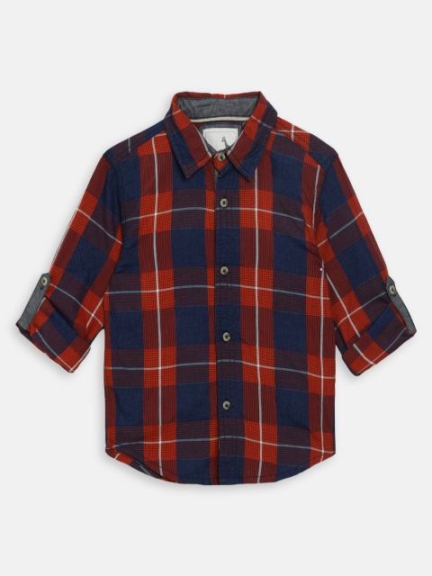 

Blue Giraffe Boys Red & Blue Regular Fit Checked Casual Shirt