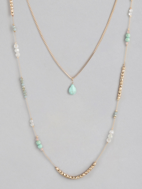 

20Dresses Gold-Toned & Mint Green Beaded Layered Necklace