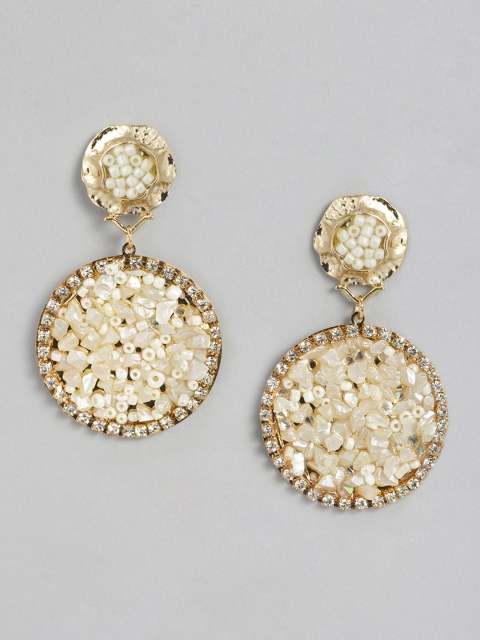 

20Dresses Gold-Toned & Off-White Beaded Circular Drop Earrings