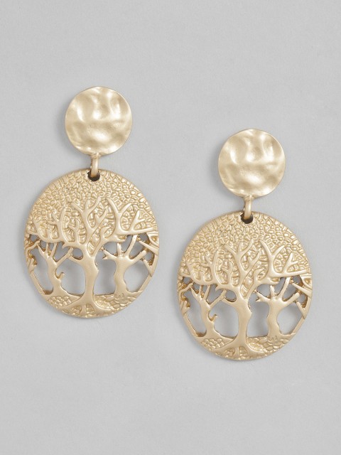 

20Dresses Gold-Toned Textured Circular Drop Earrings