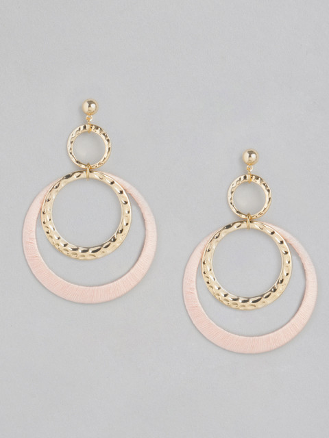 

20Dresses Gold-Toned & Pink Textured Circular Drop Earrings