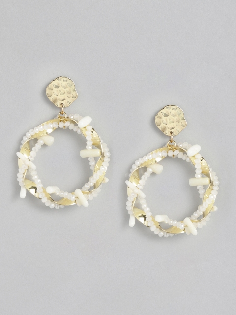 

20Dresses Gold-Toned & White Beaded Circular Drop Earrings