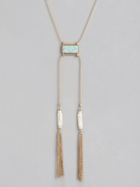 

20Dresses Gold-Toned & Sea Green Stone-Studded Tasselled Necklace