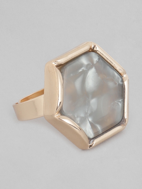 

20Dresses Women Grey & Gold-Toned Stone-Studded Adjustable Finger Ring