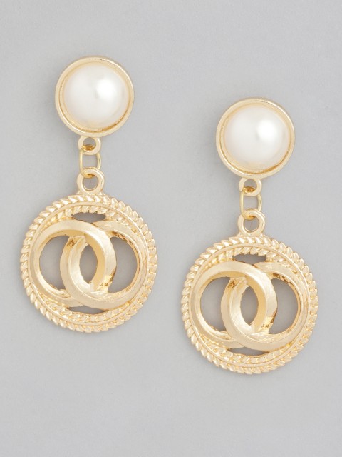 

20Dresses Gold-Toned & Off-White Beaded Circular Drop Earrings