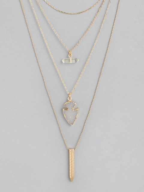 

20Dresses Gold-Toned && White Stone Studded Minimal Layered Necklace