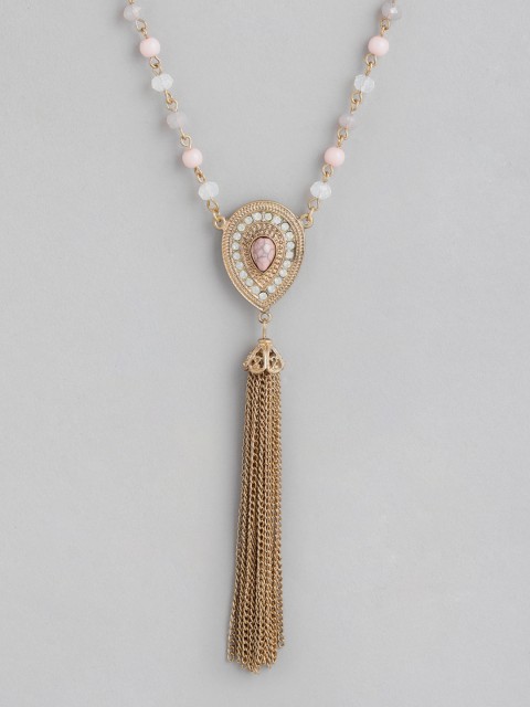 

20Dresses Gold-Toned & Blue Beaded Tasselled Necklace