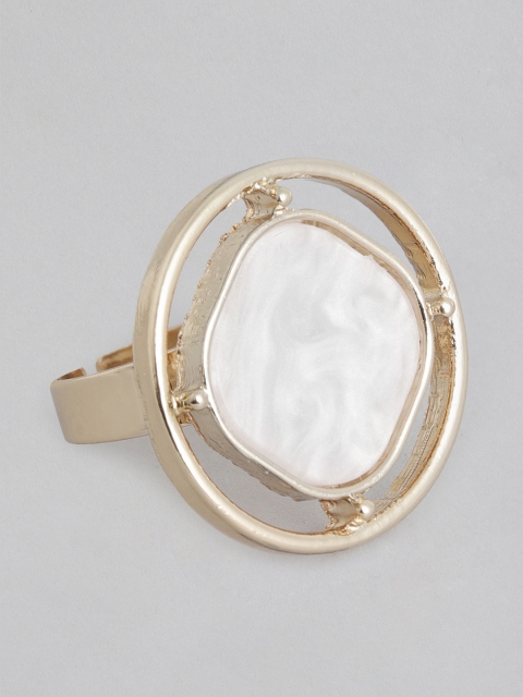 

20Dresses Women Off-White & Gold-Toned Stone-Studded Circular Adjustable Finger Ring