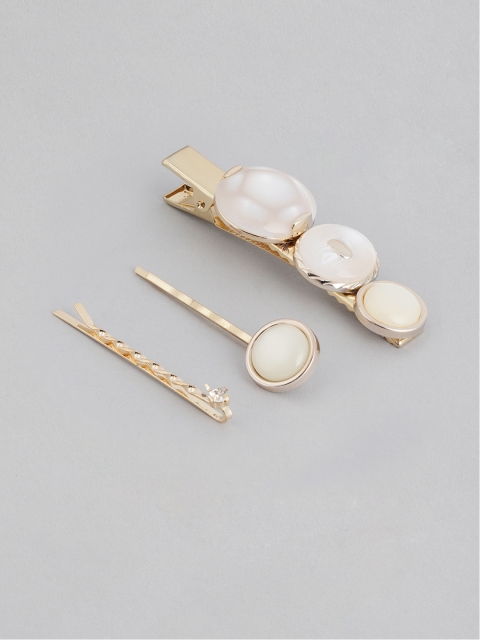 

20Dresses Women Set of 3 Beaded & Stone-Studded Hair Pins, Gold