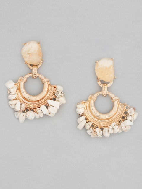 

20Dresses Gold-Toned & Off-White Crescent Shaped Stone-Studded Drop Earrings